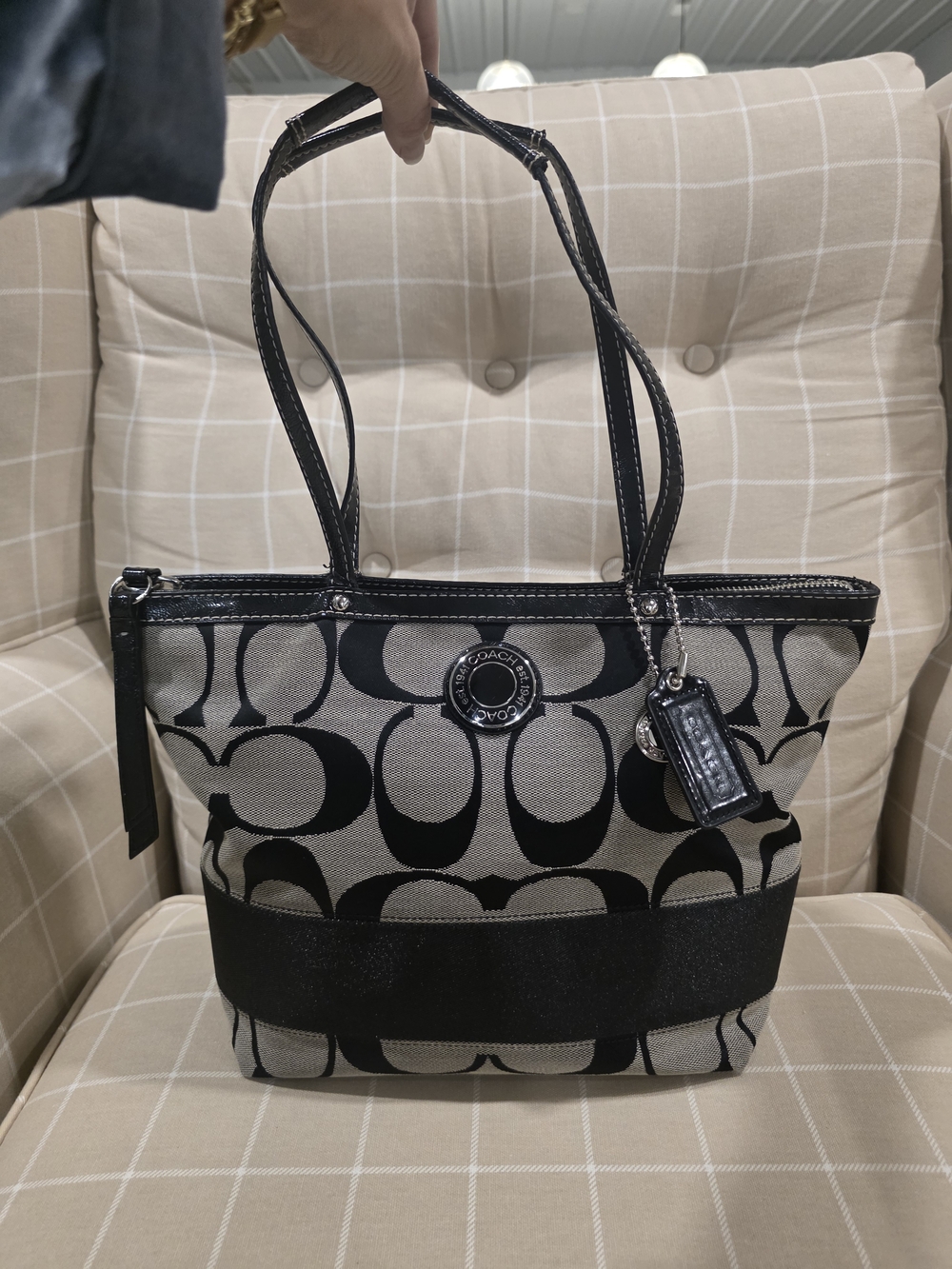 Coach Black and Khaki Signature Canvas Tote Bag